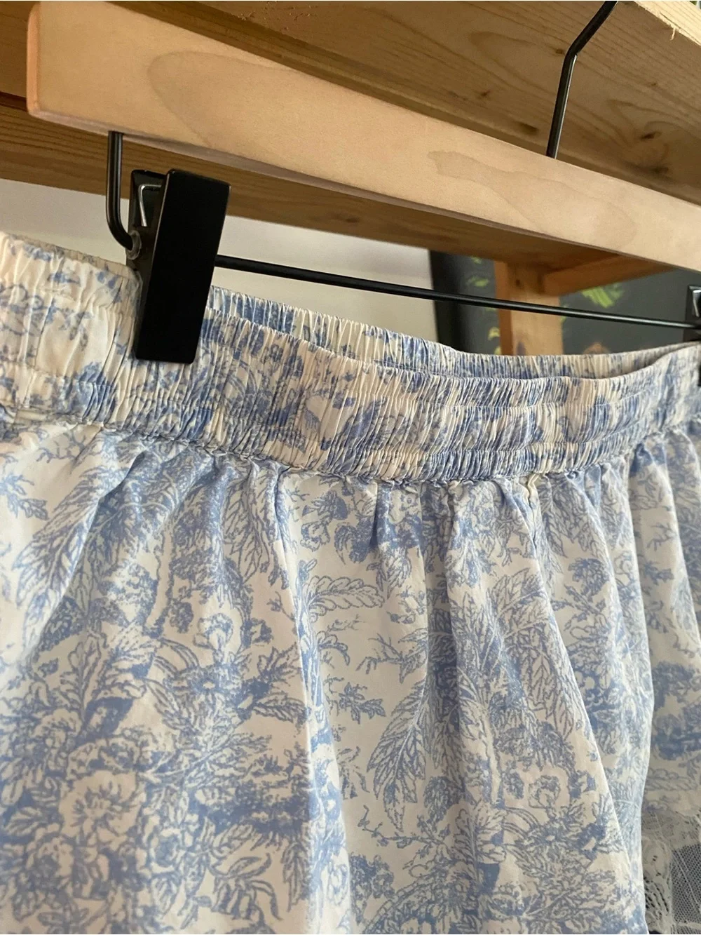 Anthropologie Blue White Toile Print Lace Trim Pajama Shorts Small